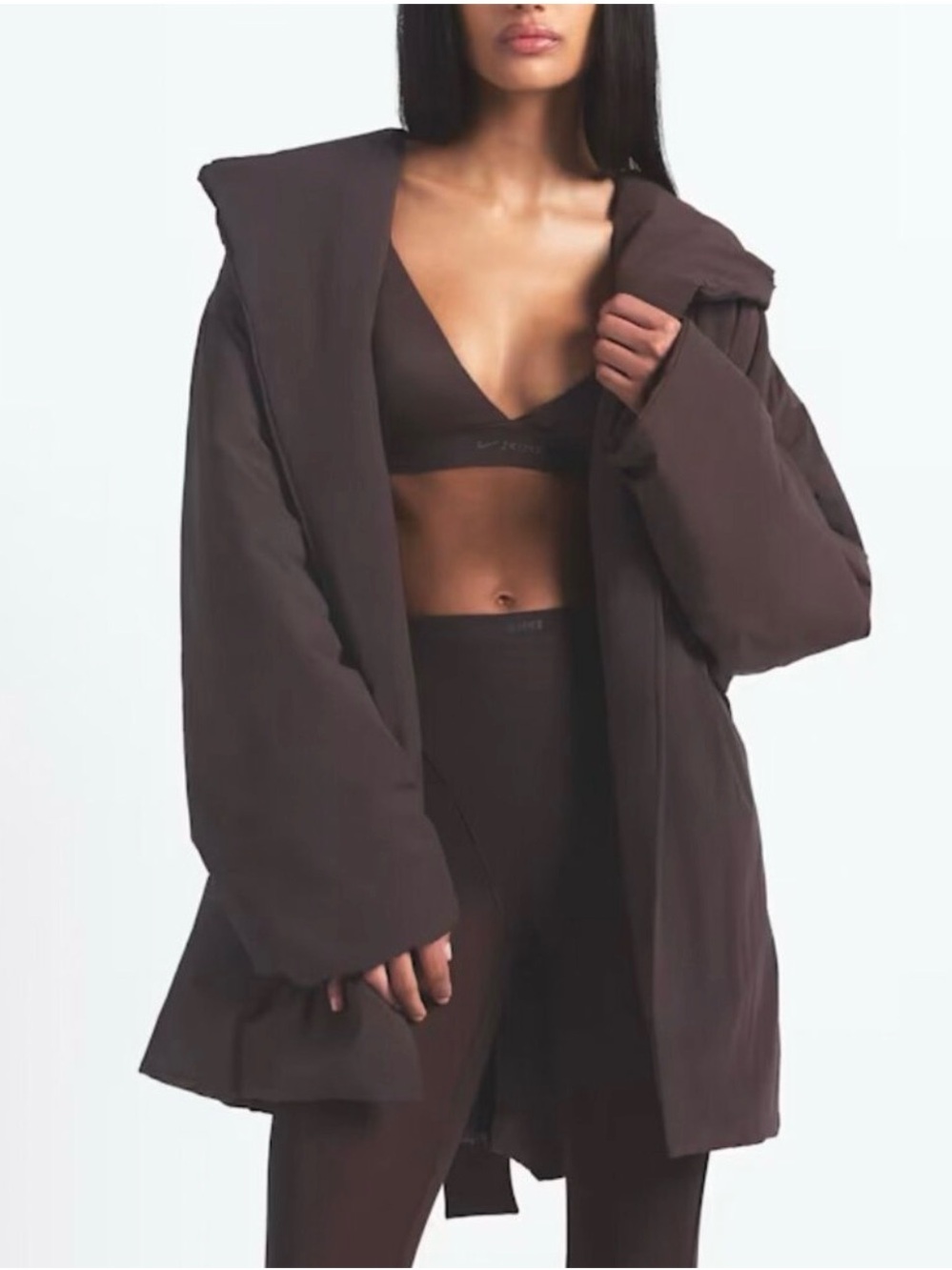 SKIMS x Nike Woven Nylon Wrap Coat Phoenix Brown Large NWT